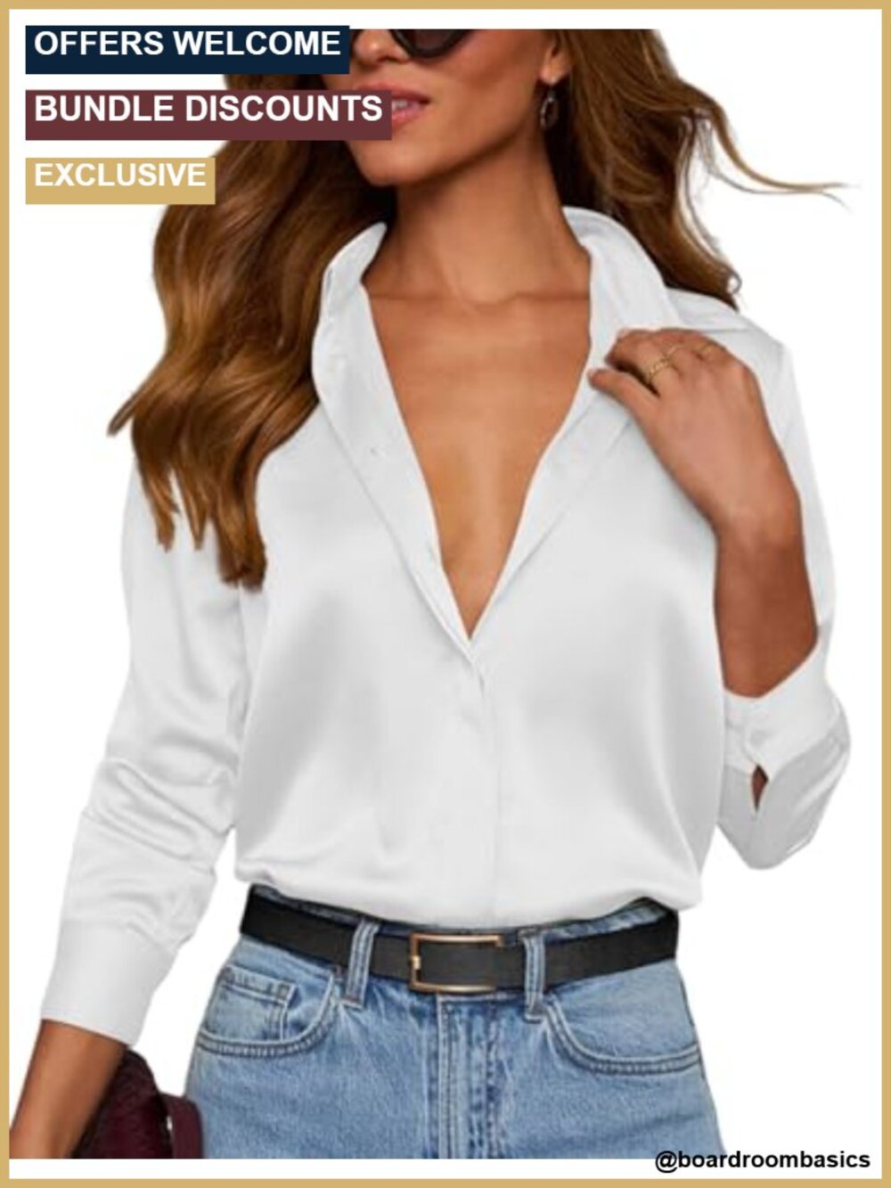Satin Button Down Shirt for Women Long Sleeve V-Neck Blouse